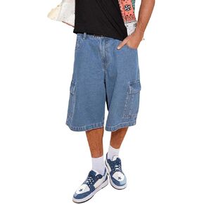 Floerns Men's Loose Hip Hop Flap Pocket Side Denim Shorts Jeans with Cargo Pockets
