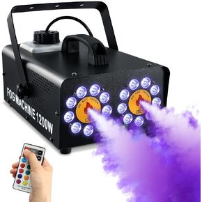 TCFUNDY 1200W Fog Machine with 18 LED Lights, Dual Spray Horizontal LED Smoke Machine for Halloween, 10 Light Effects Fog Maker with Remote Control for Stage Performance Wedding Party DJ Club Disco