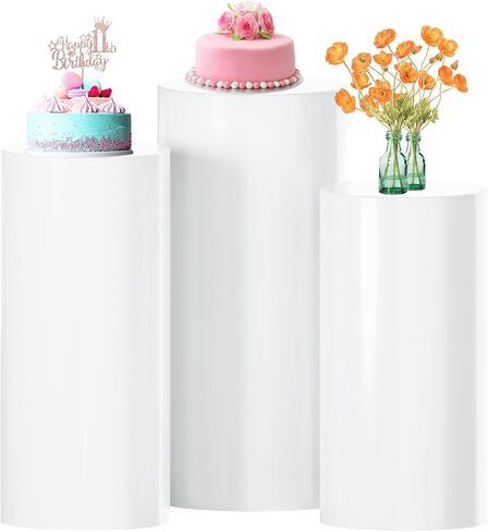White Cylinder Stand for Party Pedestal Stand Set of 3 Cylinder Stands Round Cylinder Pedestal Stands for Parties Dessert Table Display Pillars Cake Stand Cylinder for Wedding Birthday Props in Saudi Arabia