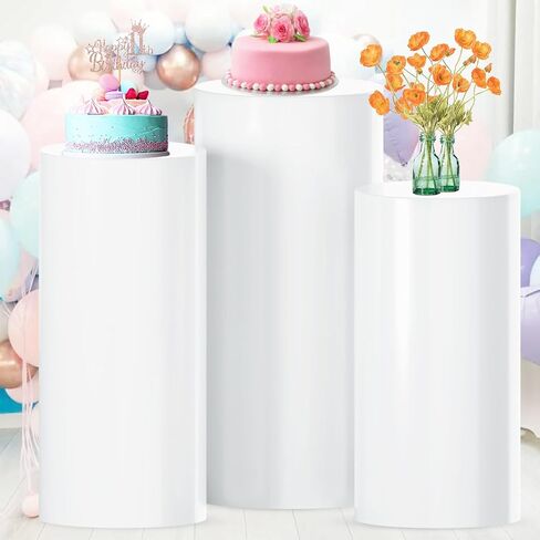 White Cylinder Stand for Party Pedestal Stand Set of 3 Cylinder Stands Round Cylinder Pedestal Stands for Parties Dessert Table Display Pillars Cake Stand Cylinder for Wedding Birthday Props in Saudi Arabia