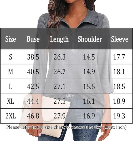 Womens Tops Dressy Casual 3/4 Length Sleeve V Neck Blouses Half Zip up Collar Women Polo Shirts in Saudi Arabia