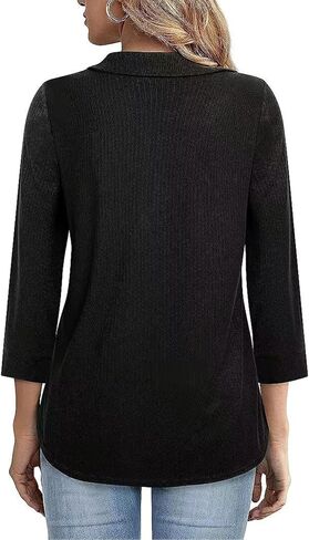 قمصان نسائية كاجوال أنيقة بطول 3/4 كم ورقبة على شكل حرف V وبلوزات نصف سحاب وياقة قمصان بولو نسائية in Kuwait