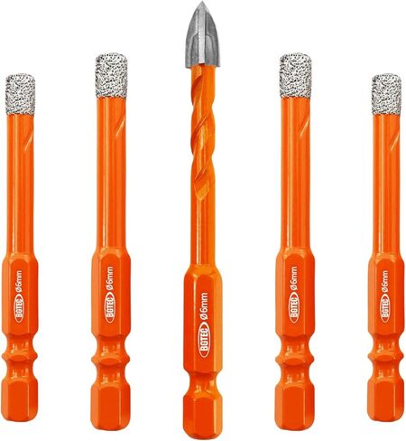 مجموعة لقم الثقب الماسي BGTEC لقم الثقب الأساسية مع ساق سداسية التغيير السريع، 5 قطع 1/4 بوصة * 4 لقمة مثقاب للبلاط + 1/4 بوصة لقمة مثقاب كربيد لبلاط السيراميك والبلاط والبلاط والرخام والجرانيت in Kuwait