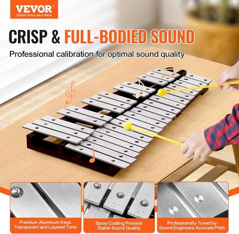 VEVOR 32 Note Glockenspiel Xylophone Bell Kit, Percussion Instrument with Mallets, Drum Sticks and Carrying Bag, Professional Glockenspiel Xylophone Percussion Instrument Set for Adults & Students in Saudi Arabia