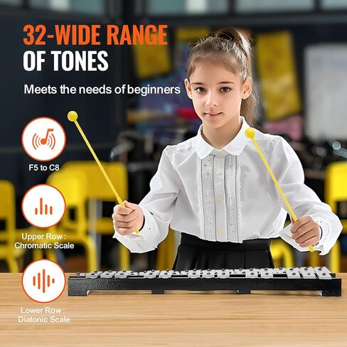 VEVOR 32 Note Glockenspiel Xylophone Bell Kit, Percussion Instrument with Mallets, Drum Sticks and Carrying Bag, Professional Glockenspiel Xylophone Percussion Instrument Set for Adults & Students in Saudi Arabia