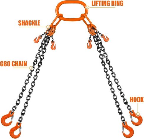 4 Chain Lifting Sling with Hooks 10Ft x5/16 inch 14000lbs 6.4 Ton for 4 Way Chain Lift in Saudi Arabia