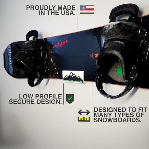 Snowboard Display Rack - Wall Mount Storage | Fits Virtually All Snowboards | Hardware Included | Made in USA (Black) in Saudi Arabia