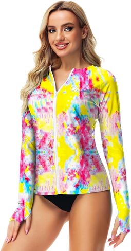 AOBUTE Women Zipper Rash Guard UPF 50+ Sun Protection Swim Shirt Surf Top with Thumb Hole in Kuwait