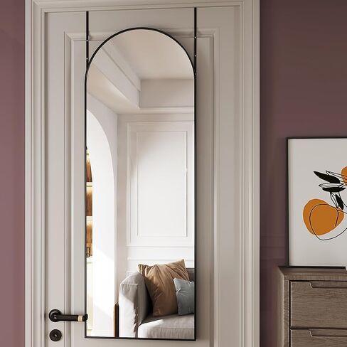 Over The Door Mirror Full Length,48"x14"Full Length Mirror for Door,Over Door Mirror,Mirrors for Bedroom,Hanging Mirror for Door,Arched Mirror Black,Aluminum Alloy Frame(Black) in Kuwait