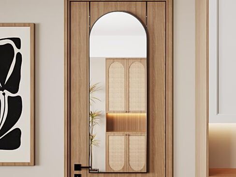 Over The Door Mirror Full Length,48"x14"Full Length Mirror for Door,Over Door Mirror,Mirrors for Bedroom,Hanging Mirror for Door,Arched Mirror Black,Aluminum Alloy Frame(Black) in Kuwait