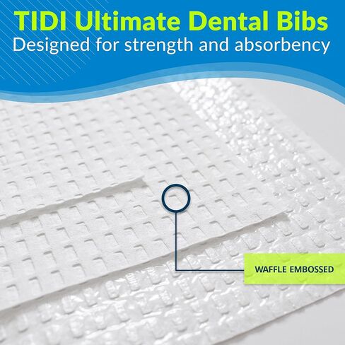 مريلة أسنان Ultimate TIDI 917403، زرقاء، 4 طبقات، 13 بوصة عرض × 18 بوصة طول (عبوة من 500) - مرايل أسنان يمكن التخلص منها - منقوشة - مناديل ثلاثية الطبقات - ظهر بولي للمساعدة في منع التسرب - مناشف الأظافر - مرايل الوشم in Kuwait