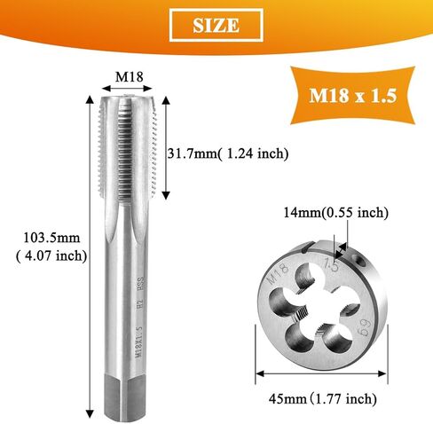 مجموعة الصنبور والقالب المترية M18 × 1.5 مم HSS آلة الصنبور وسبائك الصلب المستديرة المصنوعة يدويًا اليمنى... in Kuwait