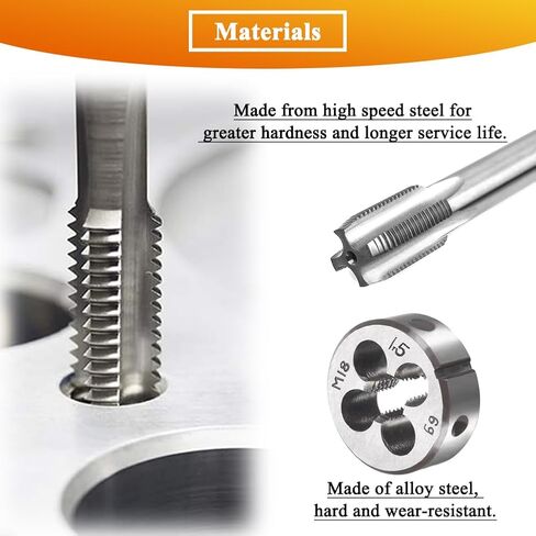 مجموعة الصنبور والقالب المترية M18 × 1.5 مم HSS آلة الصنبور وسبائك الصلب المستديرة المصنوعة يدويًا اليمنى... in Kuwait