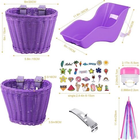 Doll Bike Seat with 28 Pcs Stickers Decals Bicycle Basket for Kids Handlebar Streamers Colorful Ribbons Tassel Daisy Bike Bell for Girls Boys Bicycle Accessories Christmas Kids Gift in Saudi Arabia