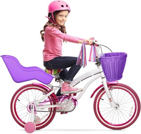Doll Bike Seat with 28 Pcs Stickers Decals Bicycle Basket for Kids Handlebar Streamers Colorful Ribbons Tassel Daisy Bike Bell for Girls Boys Bicycle Accessories Christmas Kids Gift in Saudi Arabia