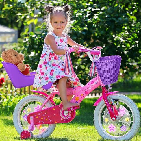 Doll Bike Seat with 28 Pcs Stickers Decals Bicycle Basket for Kids Handlebar Streamers Colorful Ribbons Tassel Daisy Bike Bell for Girls Boys Bicycle Accessories Christmas Kids Gift in Saudi Arabia