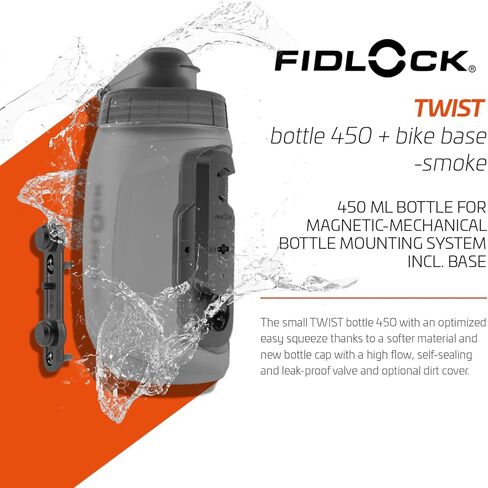 مجموعة زجاجات FIDLOCK Twist 450 - حامل زجاجة مياه للدراجة مع زجاجة مرفقة - حامل مغناطيسي خالٍ من القفص، أسود in Kuwait