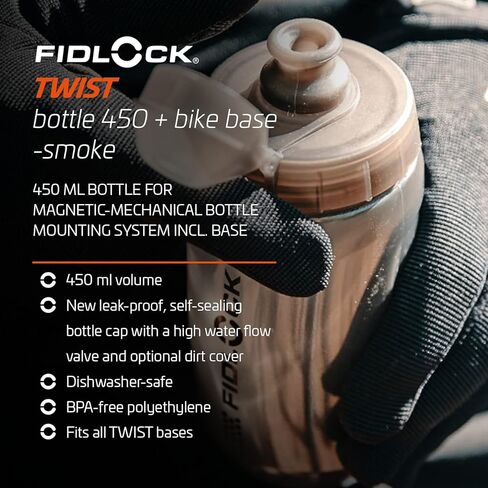 مجموعة زجاجات FIDLOCK Twist 450 - حامل زجاجة مياه للدراجة مع زجاجة مرفقة - حامل مغناطيسي خالٍ من القفص، أسود in Kuwait