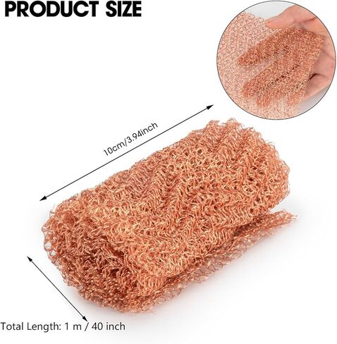 لفة شبكية نحاسية، شبكة سلكية نحاسية قوية نقية مناسبة لسد الفجوة النحاسية في الحدائق والمنازل، مقاس 4 بوصة × 40 بوصة - لفة واحدة in Kuwait