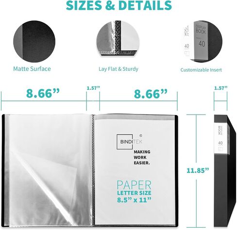 Binditek 1 Pack Sheet Music Folder, 40 Double-Sided Sleeves Display 80 Pages, 40-Pocket Music Binder Organizer for Letter Size, Sheet Music Holder with Metal Wire Binding Spine, Black in Kuwait