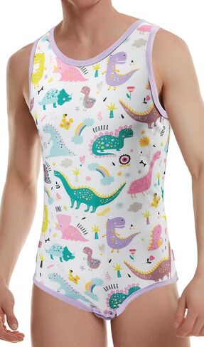 CutiePlusU Cotton Button Crotch Bodysuits Adult Romper Sleeveless Onesie for Men Print in Saudi Arabia