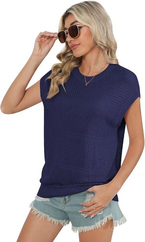 VIISHOW المرأة الصيف الكروشيه متماسكة البلوز القمم Crewneck كم كاب خفيفة الوزن سترة سترة عادية تانك القمم in Kuwait