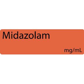 Midazolam Anesthetic Syringe Labels - Box of 800 Labels on roll (1" core) in Box. Printed in Australia by Specialist Medical Printer. Latex-Free Adhesive.