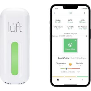 Radon and Indoor Air Quality Monitor, Portable Plugin Continuously Measures also VOC, eCO2, Temperature, Pressure, and Humidity | Wi-Fi connected | Mobile App included
