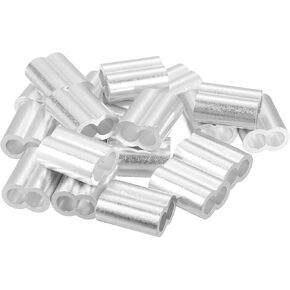 uxcell 20Pcs Aluminum Crimping Loop Sleeve for 1/4" Diameter Wire Rope, Double Ferrule Aluminum Wire Rope Sleeve for Cable Line End
