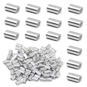 Yinpecly M1.5 Aluminum Alloy Wire Rope Sleeve, Aluminum Crimping Loop Sleeve for 3/64" - 1/16" Diameter Wire Rope, Silver 20pcs