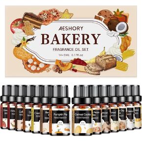 Bakery Essential Oils Set - Fragrance Oil for Diffusers, Candle Making - Pumpkin Pie, Coffee Cake, Oatmeal Cookie, Gingerbread, Cinnamon Apple Aromatherapy Scented Oils (5ml)