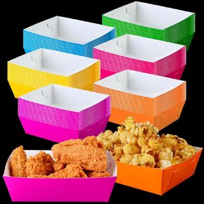 Hoolerry 48 Pcs Neon Glow Party Paper Food Trays Party Supplies Paperboard Trays Snack Boats Candy Popcorn Nacho Hot Dog Trays Serving Bowl for Food Buffet Glow Neon Party Decor