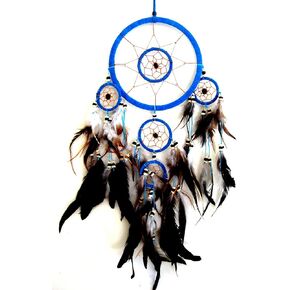 Dream Catcher Traditional Native Style BROWN SUEDE Dreamcatcher with Bone Beads & Feathers - 28" Long x 8" Diameter - OMA® BRAND