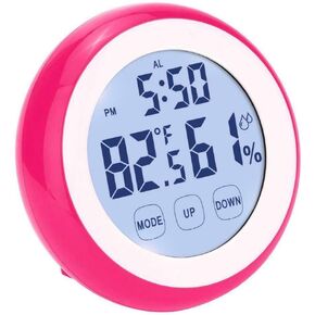 Digital Thermometer Clock, Temperature Humidity Monitor Alarm Clock Touch Screen with Backlight Magnetic Back for Home Kitchen Office Baby Room (Blue)