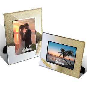 5'' X 7'' Sparkle Crystal Picture Frame,Silver Bling Glitter Outline Photo Frames for Tabletop or Vertical Display Photo Frame for Wedding, Graduation, Anniversary, Birthday Family and Travel (Silver)