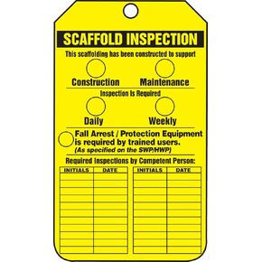 Accuform Signs TRS318CTP Scaffold Status Tag, Legend"Scaffold Inspection (Checklist)/Key Responsibilities", 5.75" Length x 3.25" Width x 0.010" Thickness, PF-Cardstock, Black on Yellow (Pack of 25)