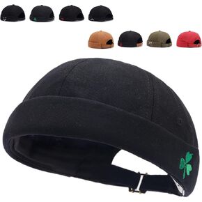 Brimless Hats for Men Brimless Caps, Rolled Cuff Retro Docker Hat for Men Womens Skull Cap with Adjustable Brimless Hat