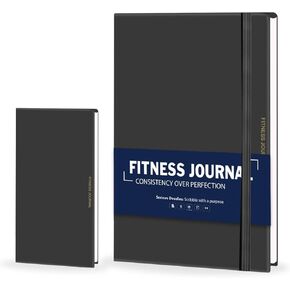 Fitness Journal, Workout Journal for Women & Men, Hard Cover Leather Fitness Planner, Workout Log Book With Gym Goals, Calendar, Progress Tracker (Black)