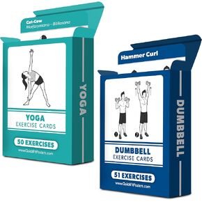 2 Pack - Dumbbell & Yoga Pose Exercise Cards - Fitness Workout Playing Cards