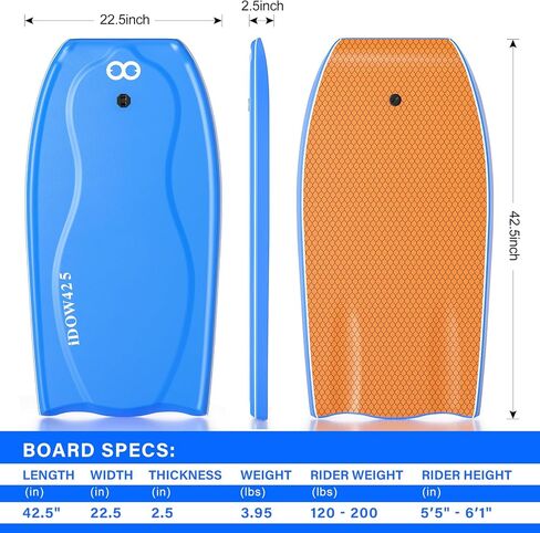 Bodyboard 42.5-inch Body Board with PE Core,IXPE Surface,HDPE Slick Bottom,Coming with Premium Coiled Wrist Leash Bodyboard Bag Perfect Surfing for Adults Surfer (Blue/Gray) in Kuwait