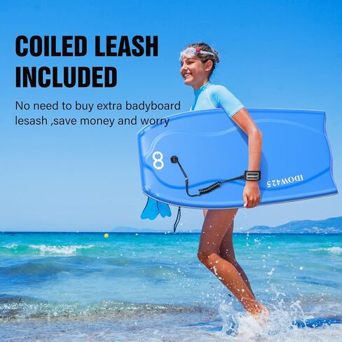 Bodyboard 42.5-inch Body Board with PE Core,IXPE Surface,HDPE Slick Bottom,Coming with Premium Coiled Wrist Leash Bodyboard Bag Perfect Surfing for Adults Surfer (Blue/Gray) in Kuwait