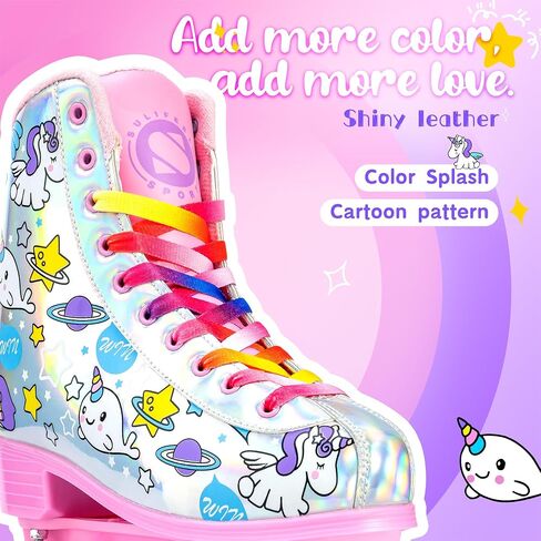 زلاجات دوارة SULIFEEL Rainbow Unicorn للفتيات بعجلات مضيئة للأطفال زلاجات رباعية مع طبقة علوية عاكسة من جلد البولي يوريثان الحراري وقوس قزح وحيد القرن in Kuwait