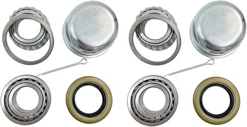 مجموعة محامل محور عجلة المقطورة 1 بوصة، L44643/L44610 و12192 تيرابايت ختم OD 1.980 بوصة، غطاء غبار ودبوس كوتر، دوار هادئ عالي السرعة ومتين، (مجموعتان) in Kuwait