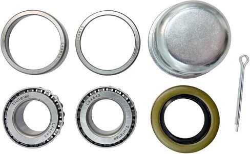 مجموعة محامل محور عجلة المقطورة 1 بوصة، L44643/L44610 و12192 تيرابايت ختم OD 1.980 بوصة، غطاء غبار ودبوس كوتر، دوار هادئ عالي السرعة ومتين، (مجموعتان) in Kuwait