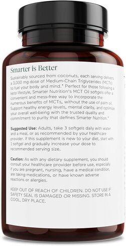 Smarter Nutrition MCT Oil Capsules from Coconuts - Keto Friendly - Fatty Acids C8 and C10 for Weight Goals, Body and Brain Fuel - Gluten-Free, Non-GMO, No Palm Oil (90 Count (Pack of 1)) in Saudi Arabia