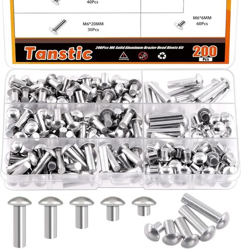 200Pcs M6 Solid Aluminum Brazier Head Rivets, 6mm 10mm 14mm 20mm 25mm Length Solid Aluminum Rivets for Machinery Automobile Industry in Saudi Arabia