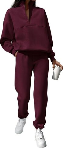 BTFBM Womens 2 Piece Sweatsuit Sets Fall Outfits Tracksuits 2024 Long Sleeve Half Zip Sweatshirt Sweatpants Lounge Set in Saudi Arabia