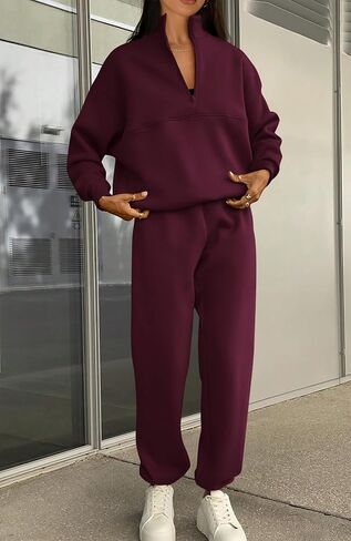 BTFBM Womens 2 Piece Sweatsuit Sets Fall Outfits Tracksuits 2024 Long Sleeve Half Zip Sweatshirt Sweatpants Lounge Set in Saudi Arabia