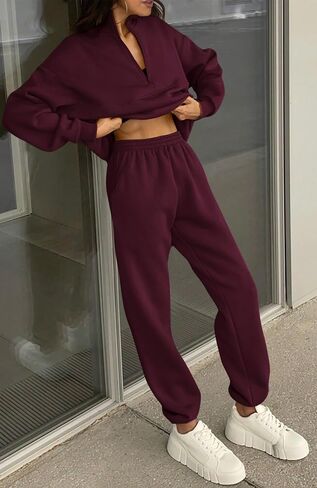 BTFBM Womens 2 Piece Sweatsuit Sets Fall Outfits Tracksuits 2024 Long Sleeve Half Zip Sweatshirt Sweatpants Lounge Set in Saudi Arabia