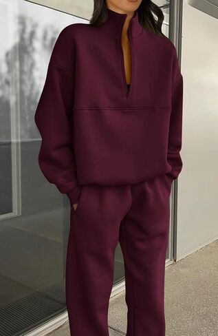 BTFBM Womens 2 Piece Sweatsuit Sets Fall Outfits Tracksuits 2024 Long Sleeve Half Zip Sweatshirt Sweatpants Lounge Set in Saudi Arabia